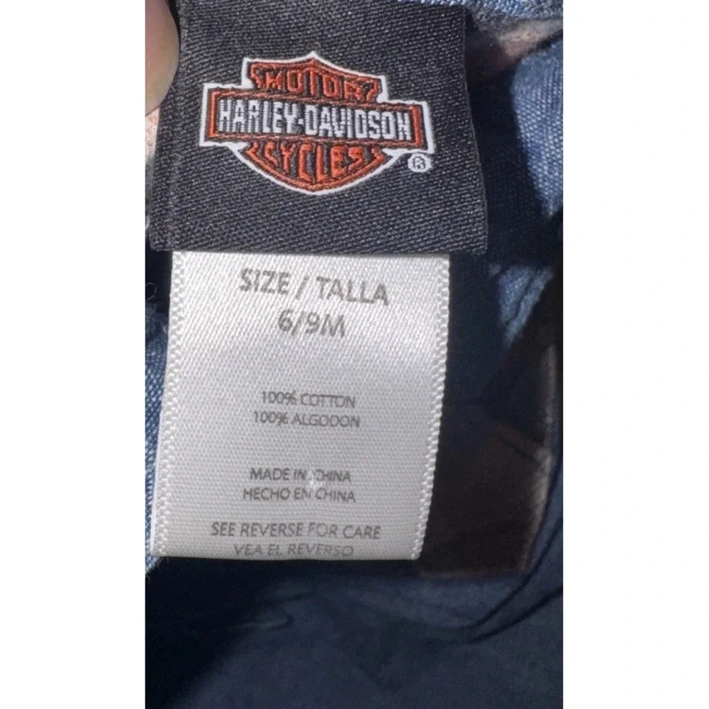 Harley Davidson Romper One Piece Boys 6-9 Months 6M/9M Blur Chambray Coverall